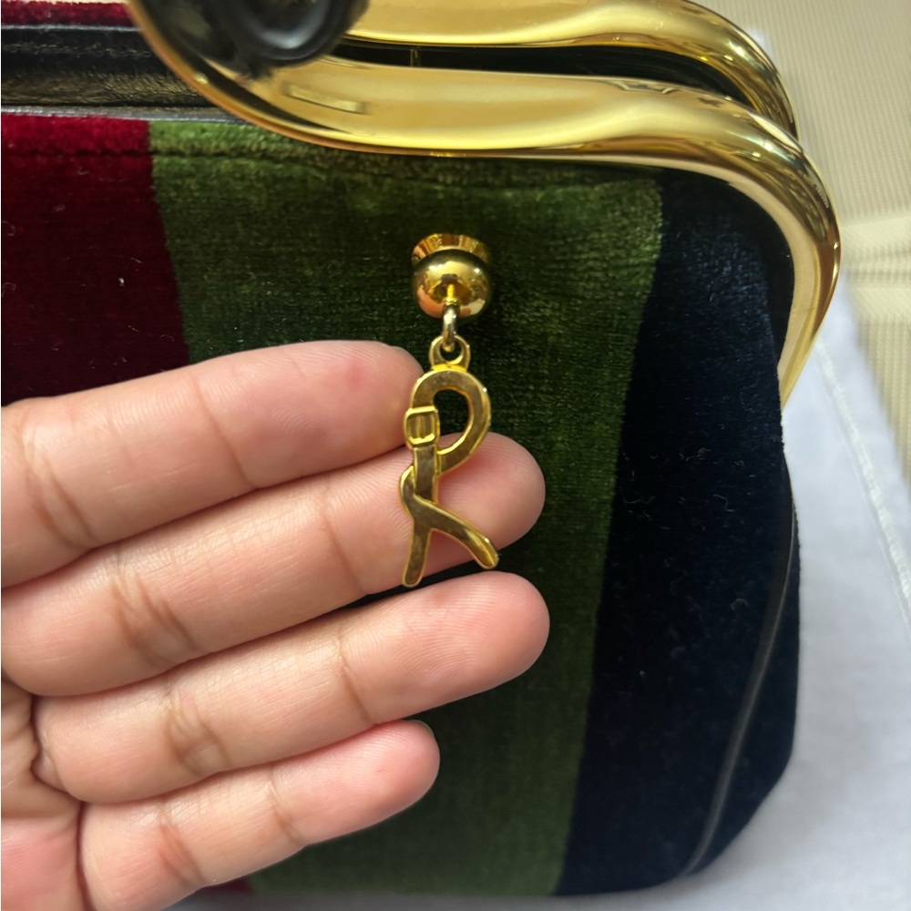 Roberta di Camerino Velvet Top-Handle Women's Handbag in Green, Red & Navy - Picture 3 of 5